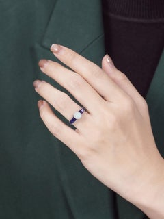 Opal Diamond Sapphire Art Deco Style Solitaire Engagement Ring in 14K White Gold