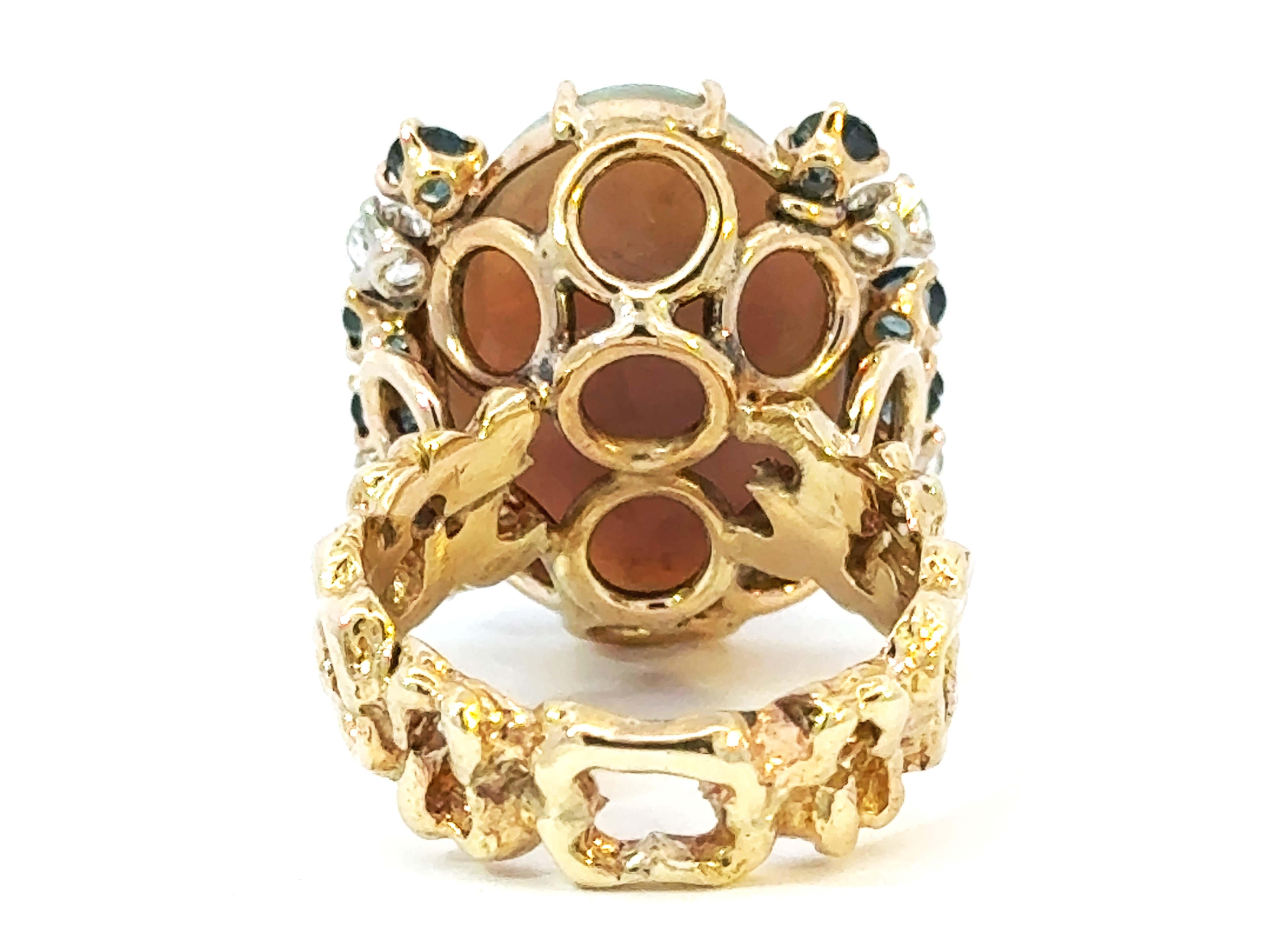 Opal-Diamant-Saphir-Ring 14k Gelbgold im Angebot 6