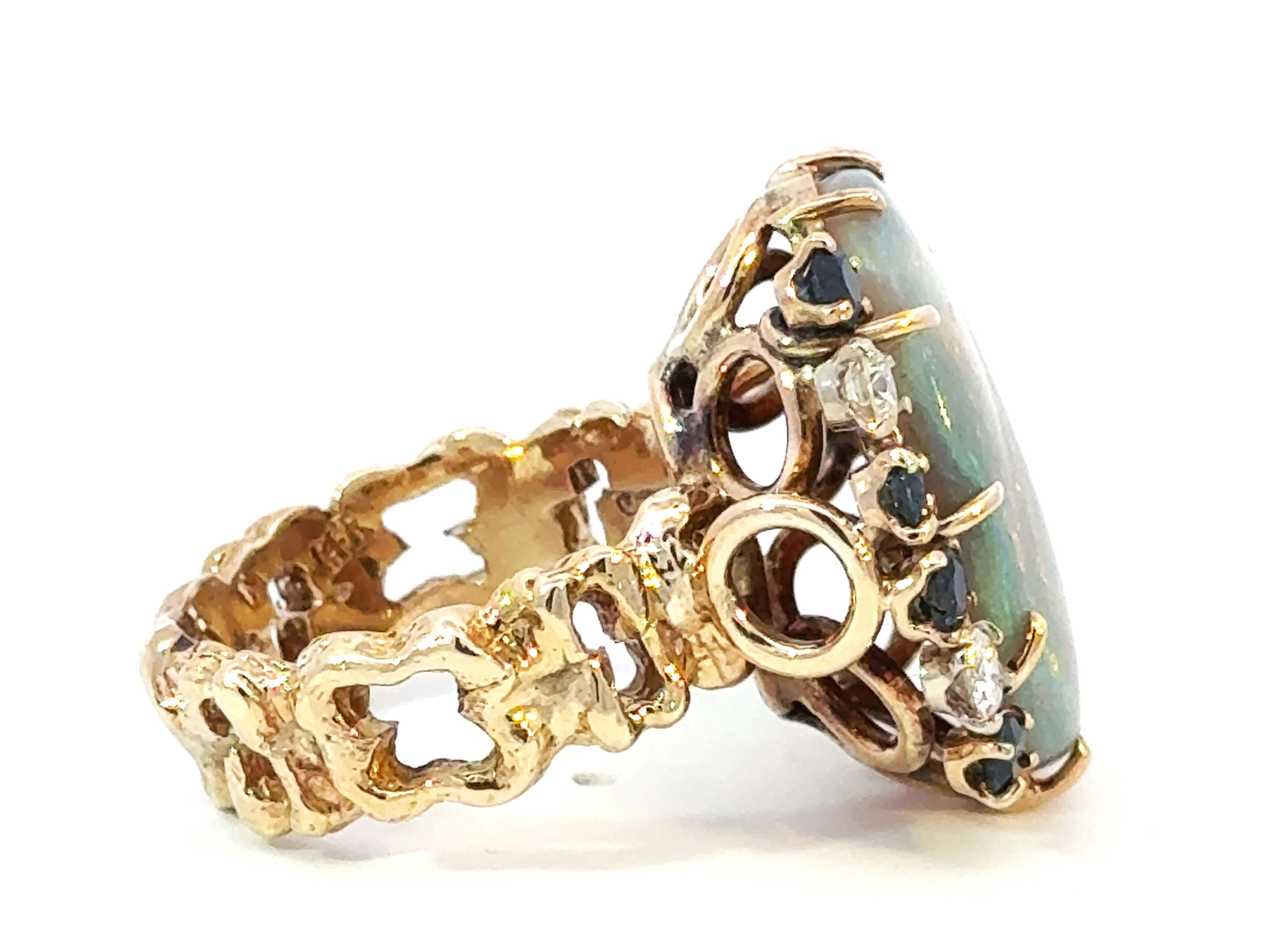 Opal-Diamant-Saphir-Ring 14k Gelbgold im Angebot 3