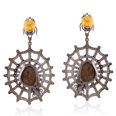 Opal Diamond Spider Web Earrings