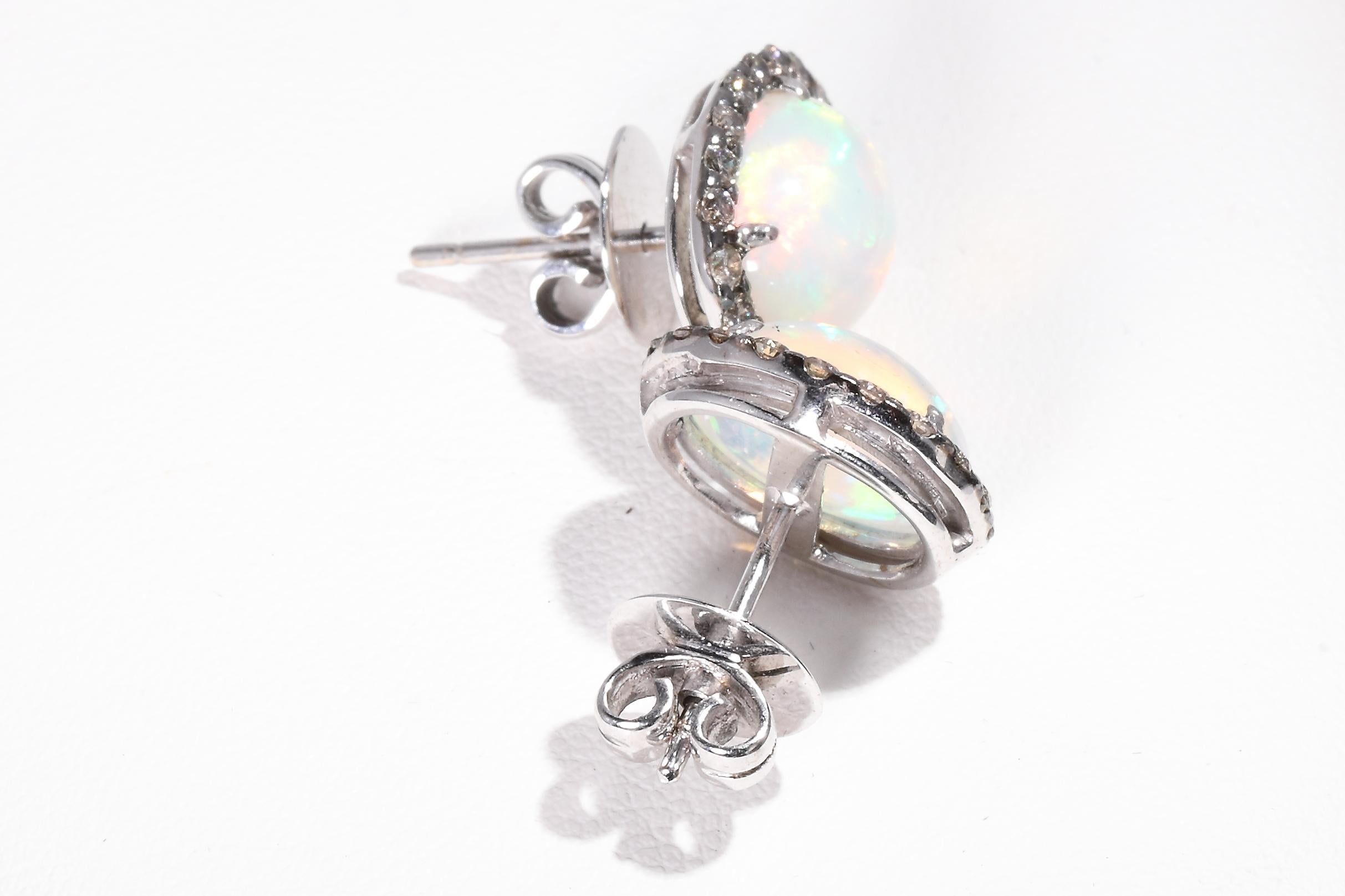 Brilliant Cut Opal Diamond Stud Earrings For Sale