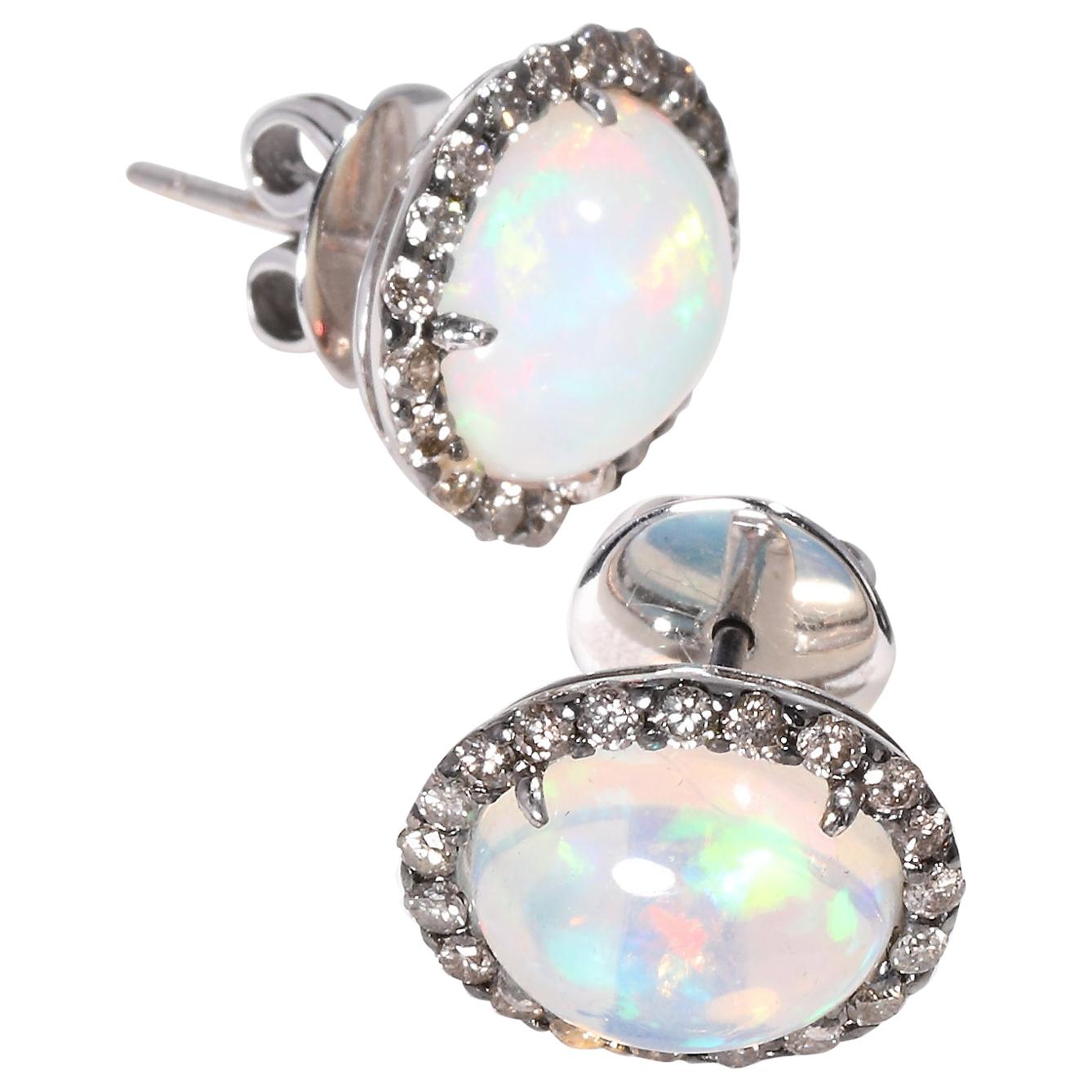 Opal Diamond Stud Earrings For Sale