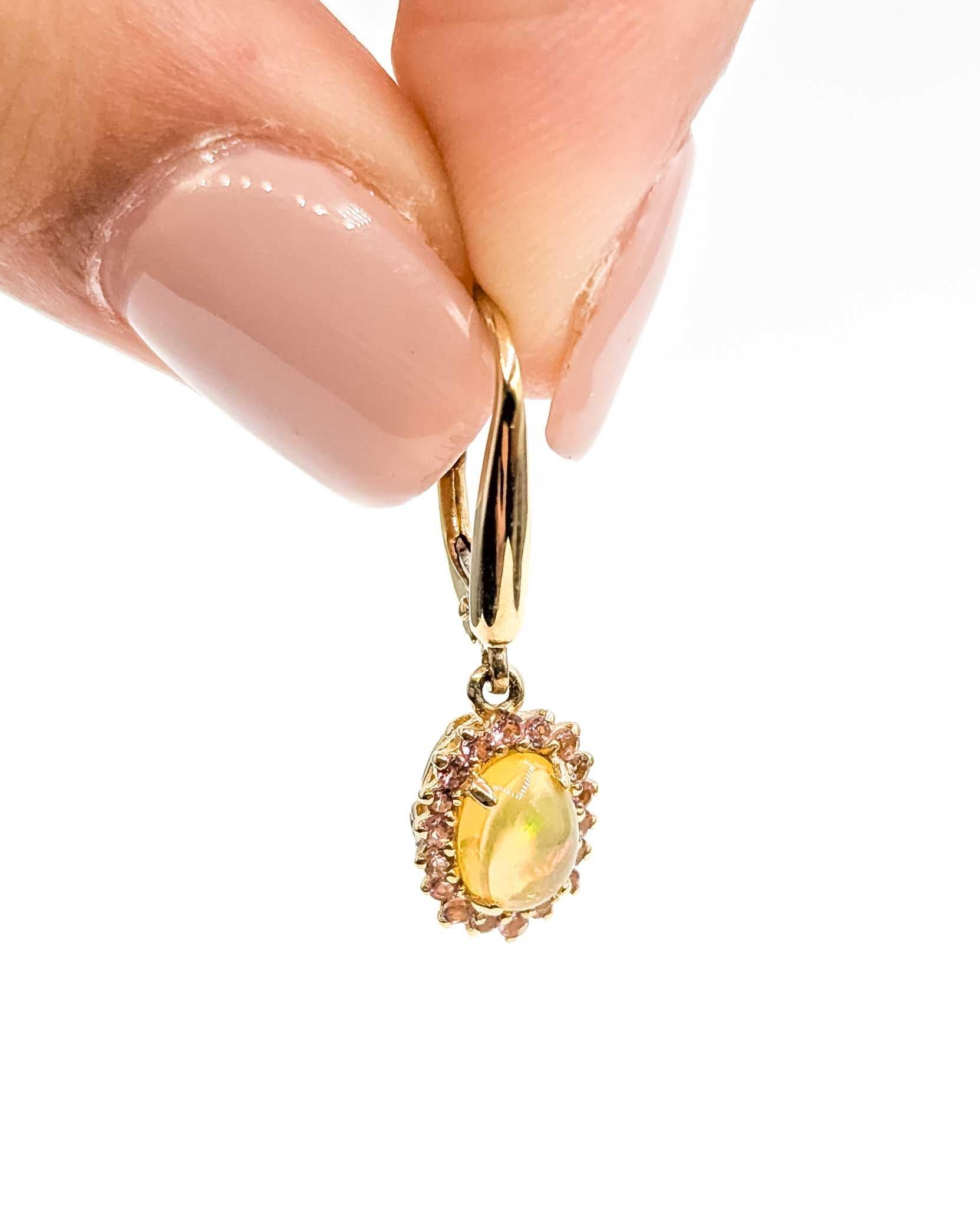 Opal & Diamond & Topaz Drop Earrings in 14k Yellow Gold in vendita 4