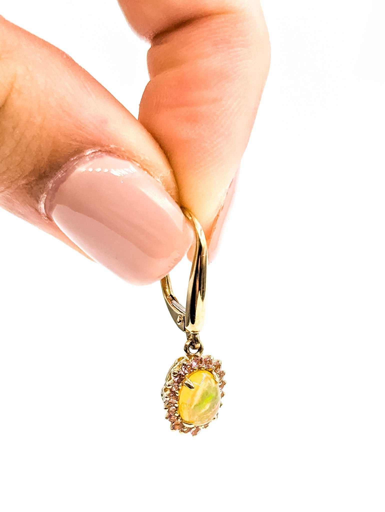 Opal & Diamond & Topaz Drop Earrings in 14k Yellow Gold in vendita 5