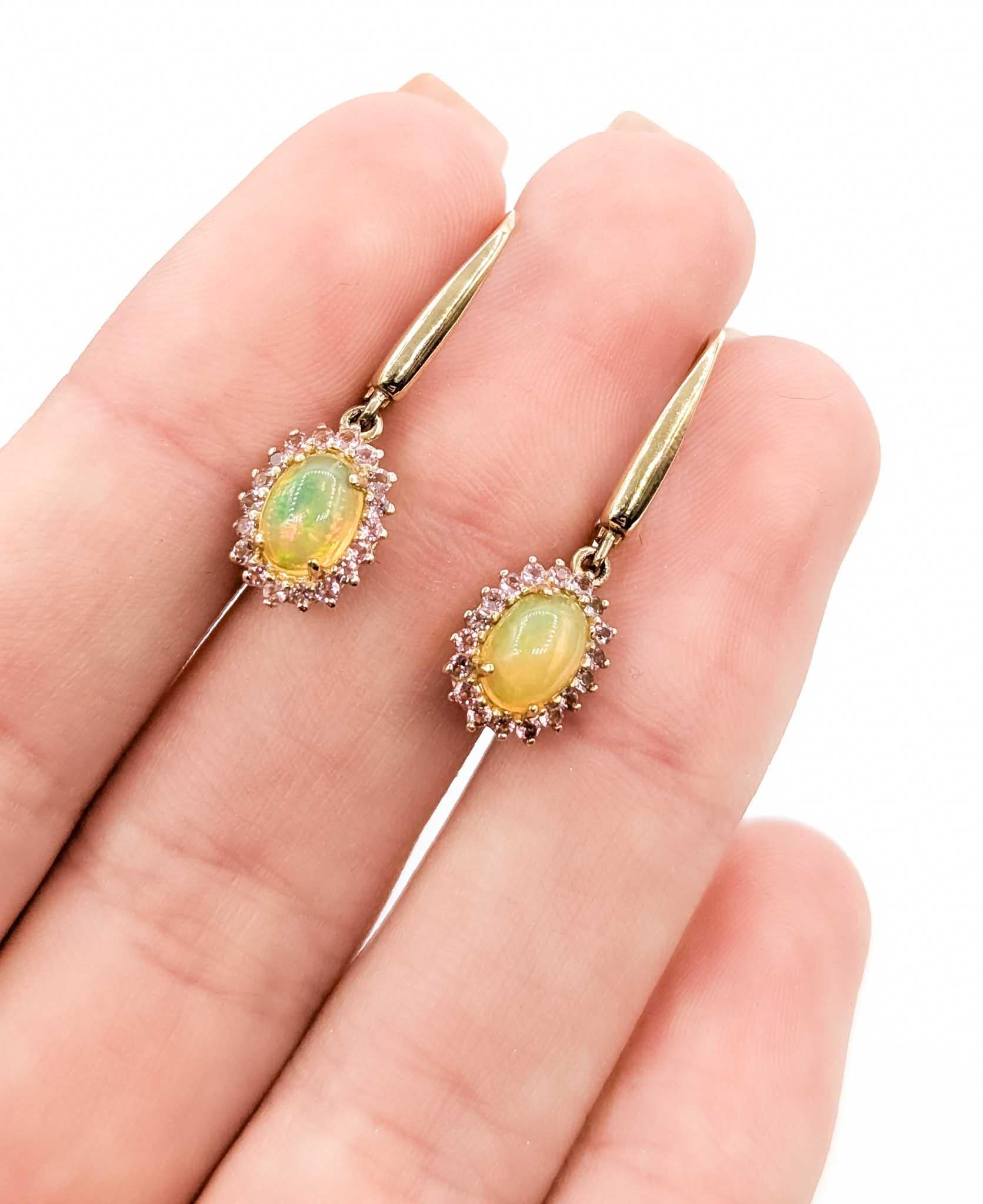 Contemporaneo Opal & Diamond & Topaz Drop Earrings in 14k Yellow Gold in vendita