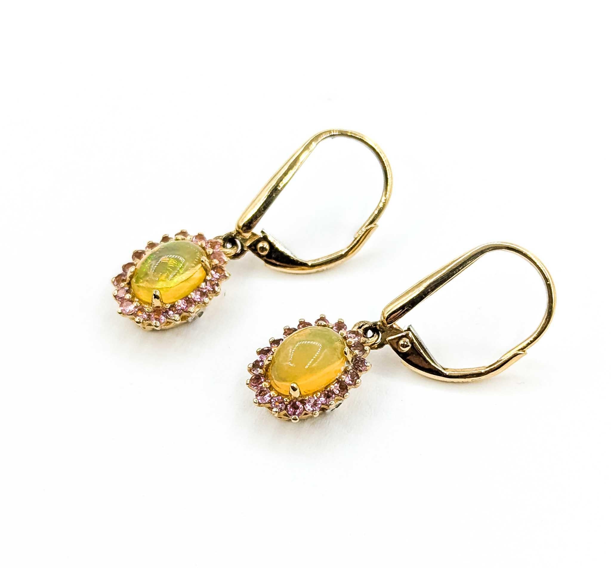 Taglio rotondo Opal & Diamond & Topaz Drop Earrings in 14k Yellow Gold in vendita