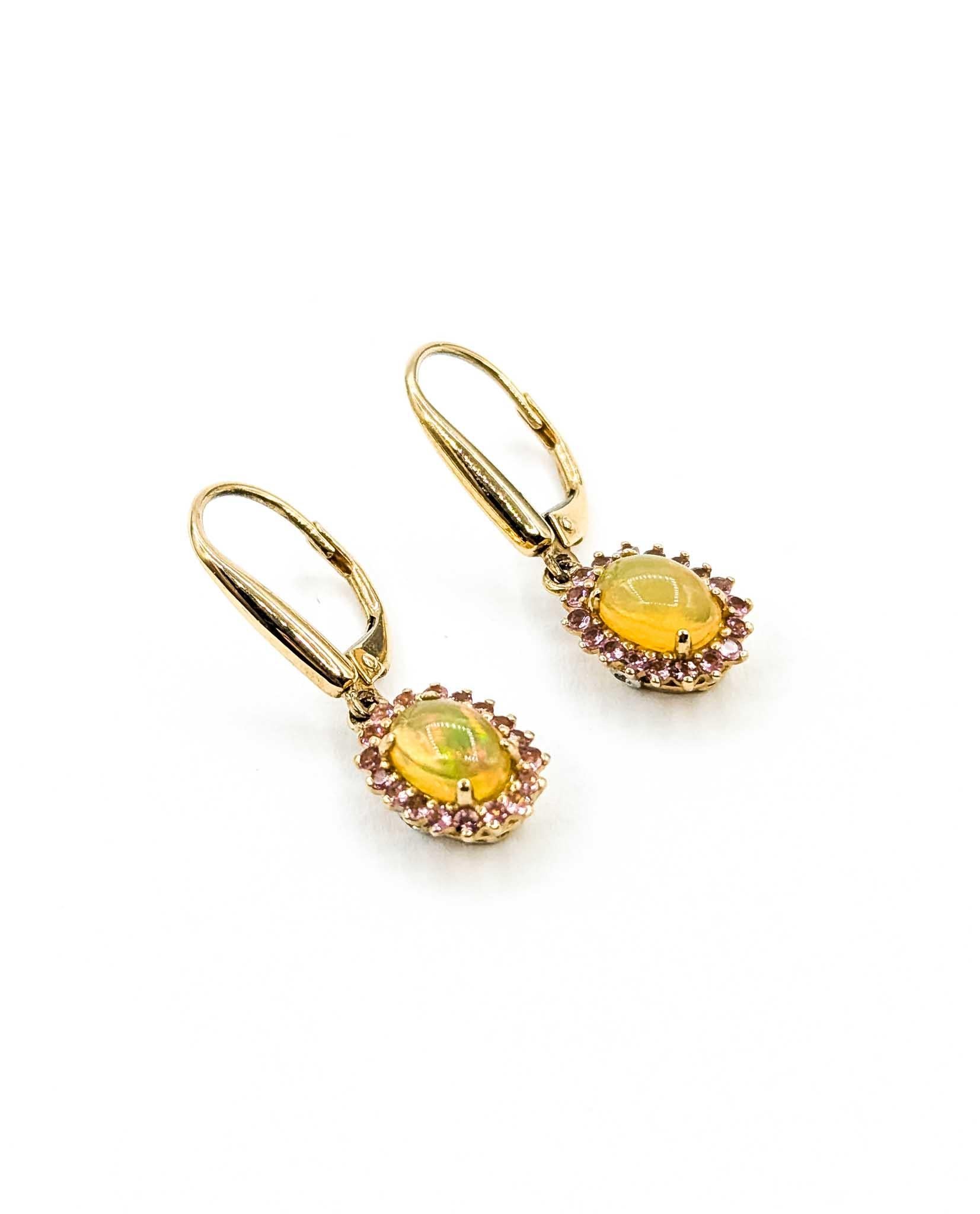 Opal & Diamond & Topaz Drop Earrings in 14k Yellow Gold In condizioni ottime in vendita a Bloomington, MN