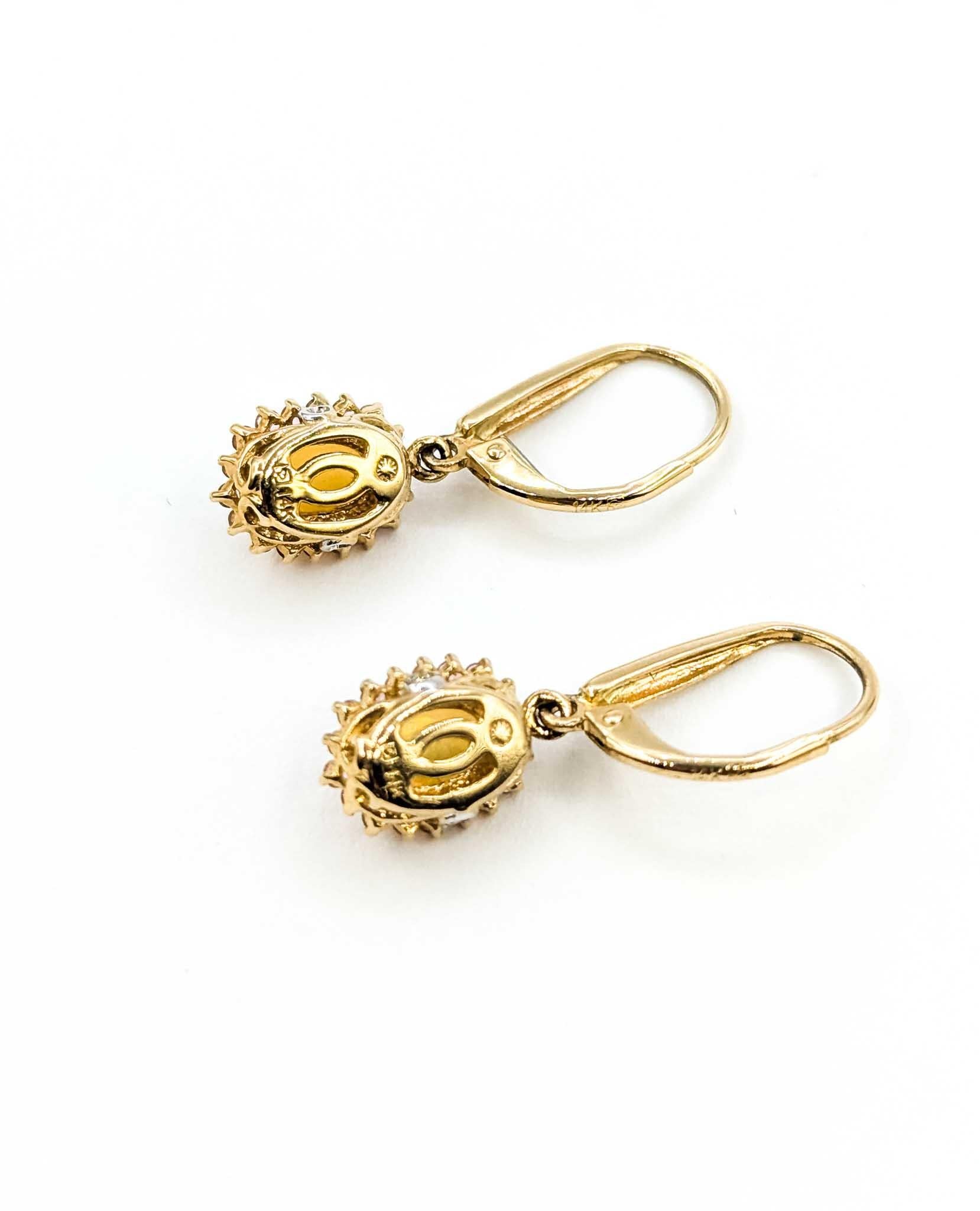 Opal & Diamond & Topaz Drop Earrings in 14k Yellow Gold in vendita 1