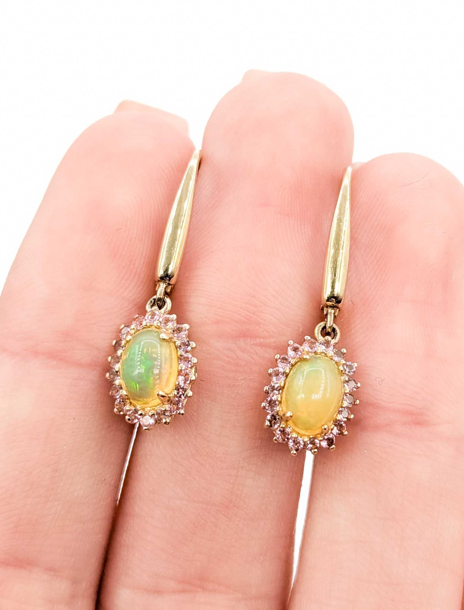 Opal & Diamond & Topaz Drop Earrings in 14k Yellow Gold in vendita 2