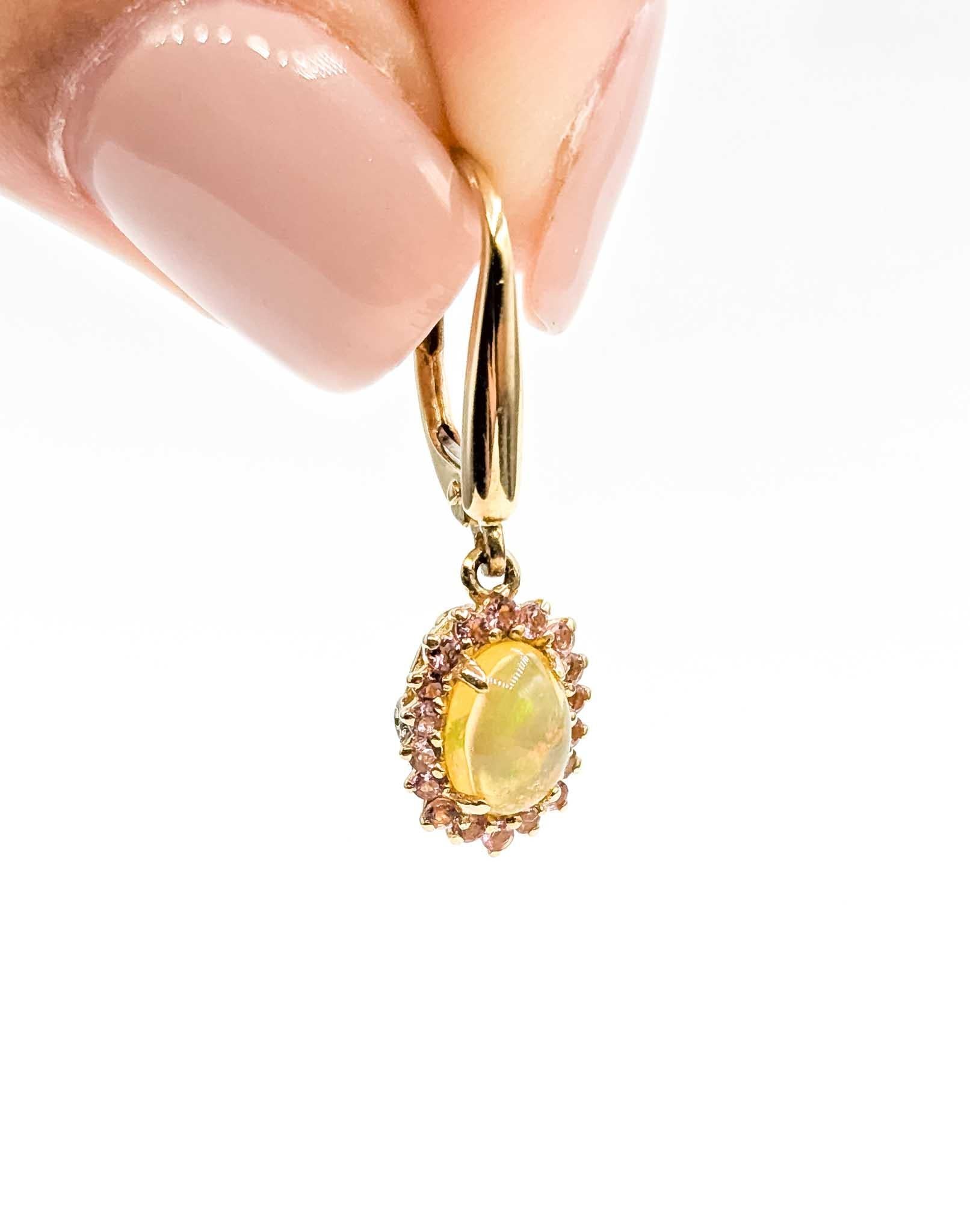 Opal & Diamond & Topaz Drop Earrings in 14k Yellow Gold in vendita 3