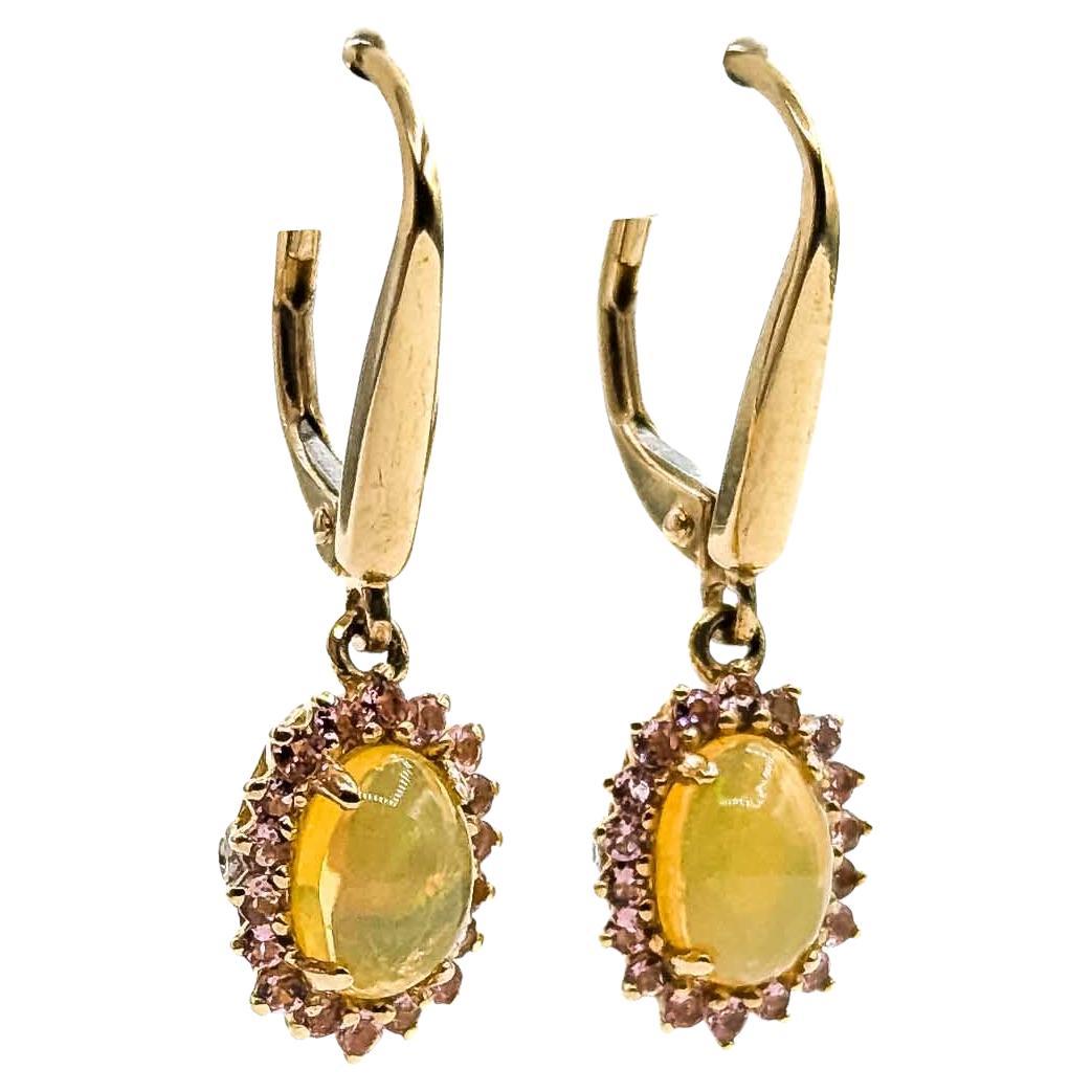 Opal & Diamond & Topaz Drop Earrings in 14k Yellow Gold in vendita