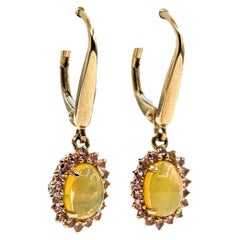 Opal & Diamond & Topaz Drop Earrings in 14k Yellow Gold