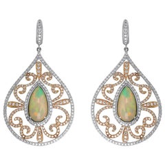 Opal Diamond White and Rose Gold Drop Earrings