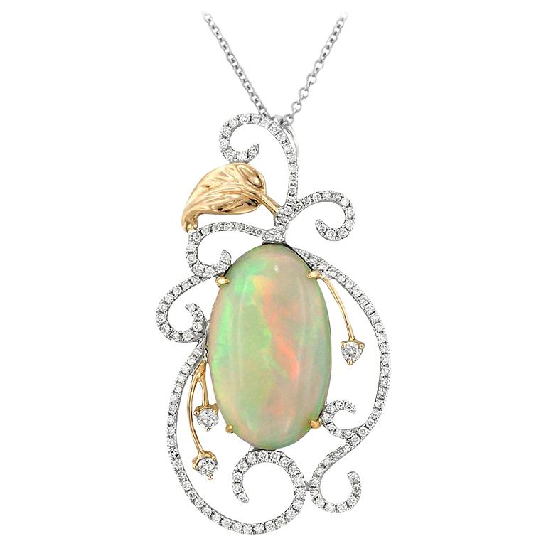 Opal Diamond White and Rose Gold Pendant For Sale