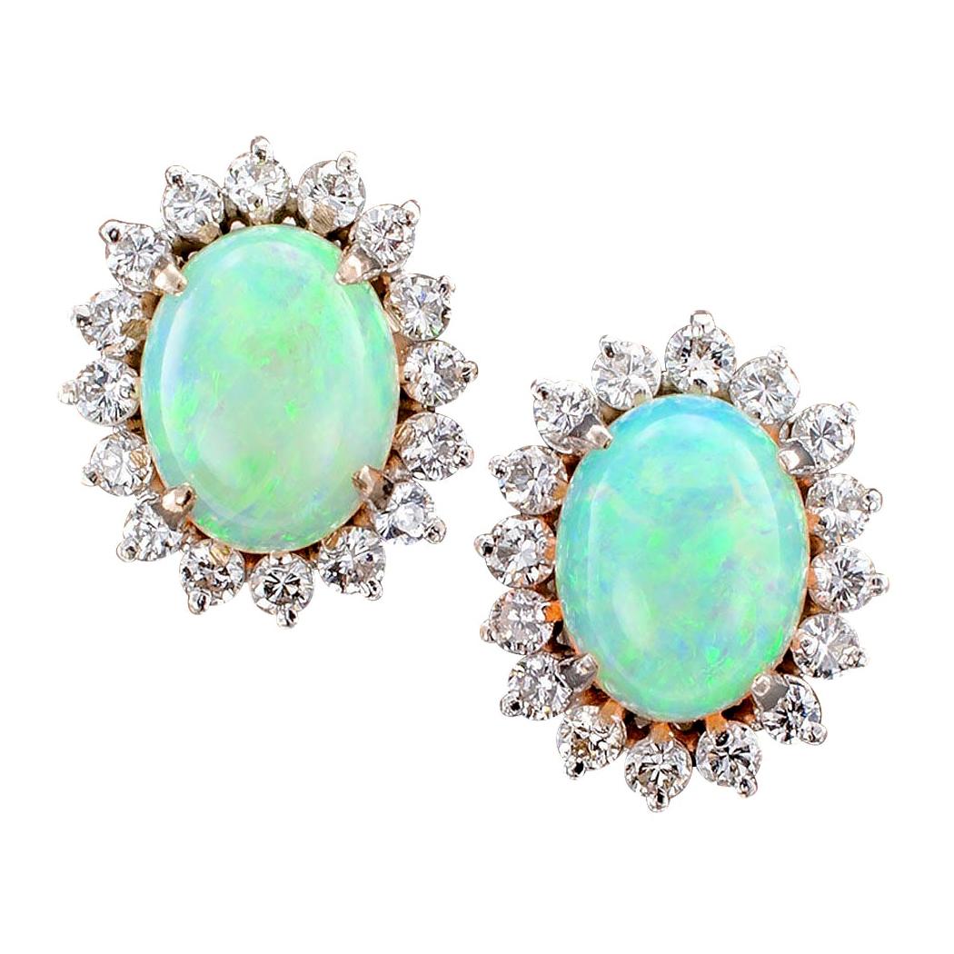 Opal Diamond White Gold Stud Earrings