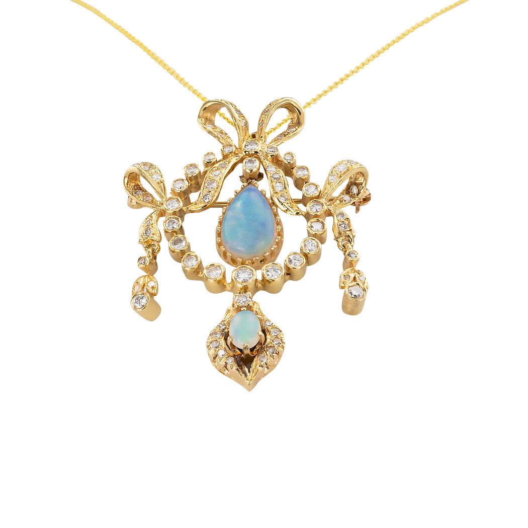 Modern Opal Diamond Yellow Gold Brooch Pendant