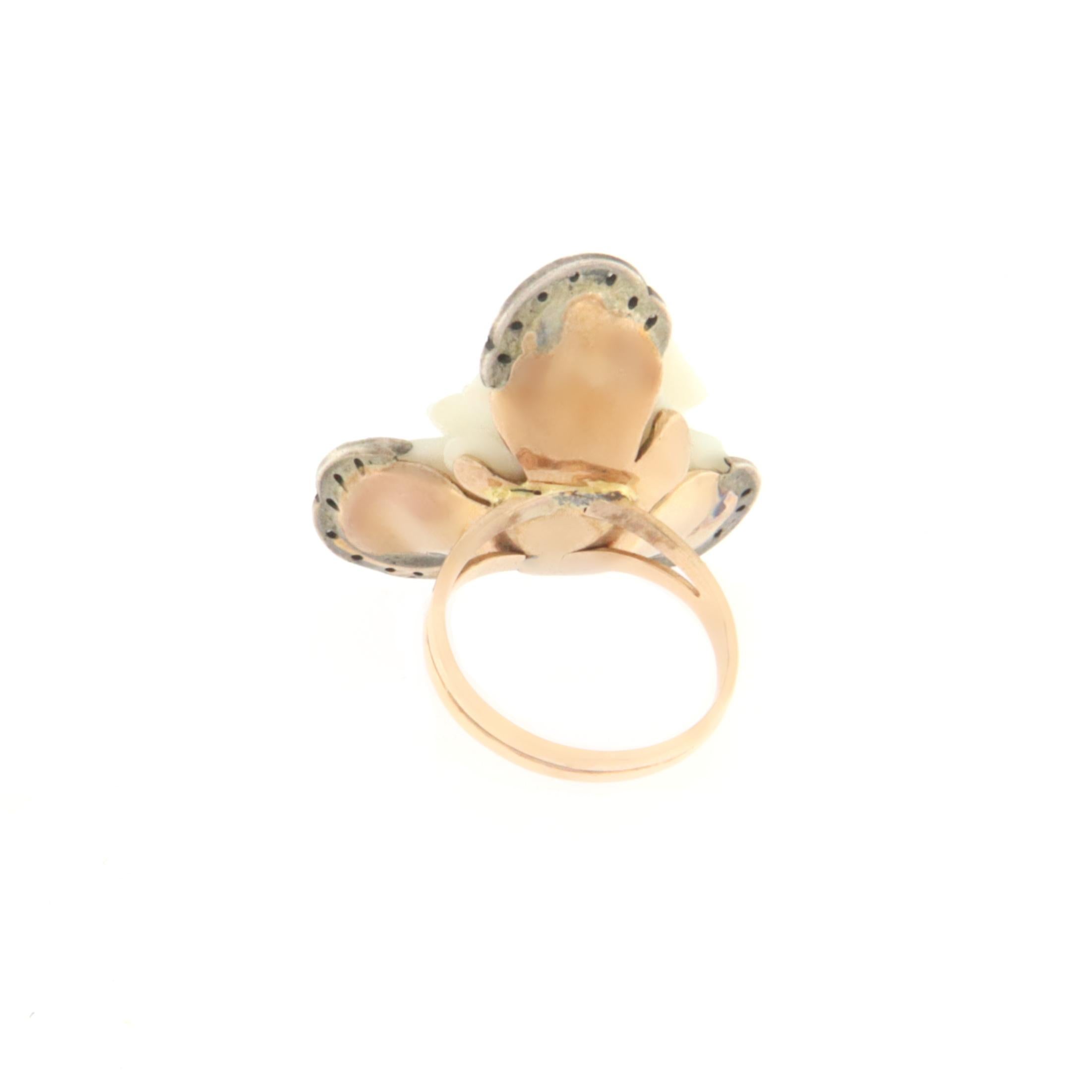 Round Cut Opal Diamonds 9 Karat Yellow Gold Cocktail Ring For Sale