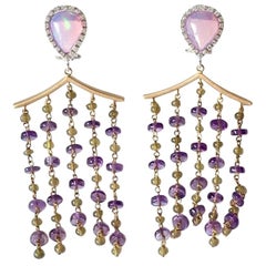 Opal Diamonds Amethyst Vesuvianite 18 Karat Gold Pagoda Earrings