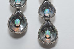 Opal, Diamonds and Sterling Silver Earrings