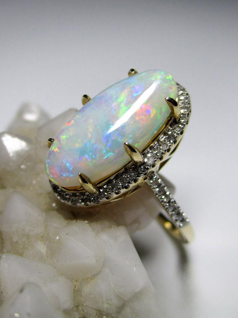 Opal Diamonds Gold Ring Precious Australian Gemstone Marilyn Monroe Style Ring For Sale 5