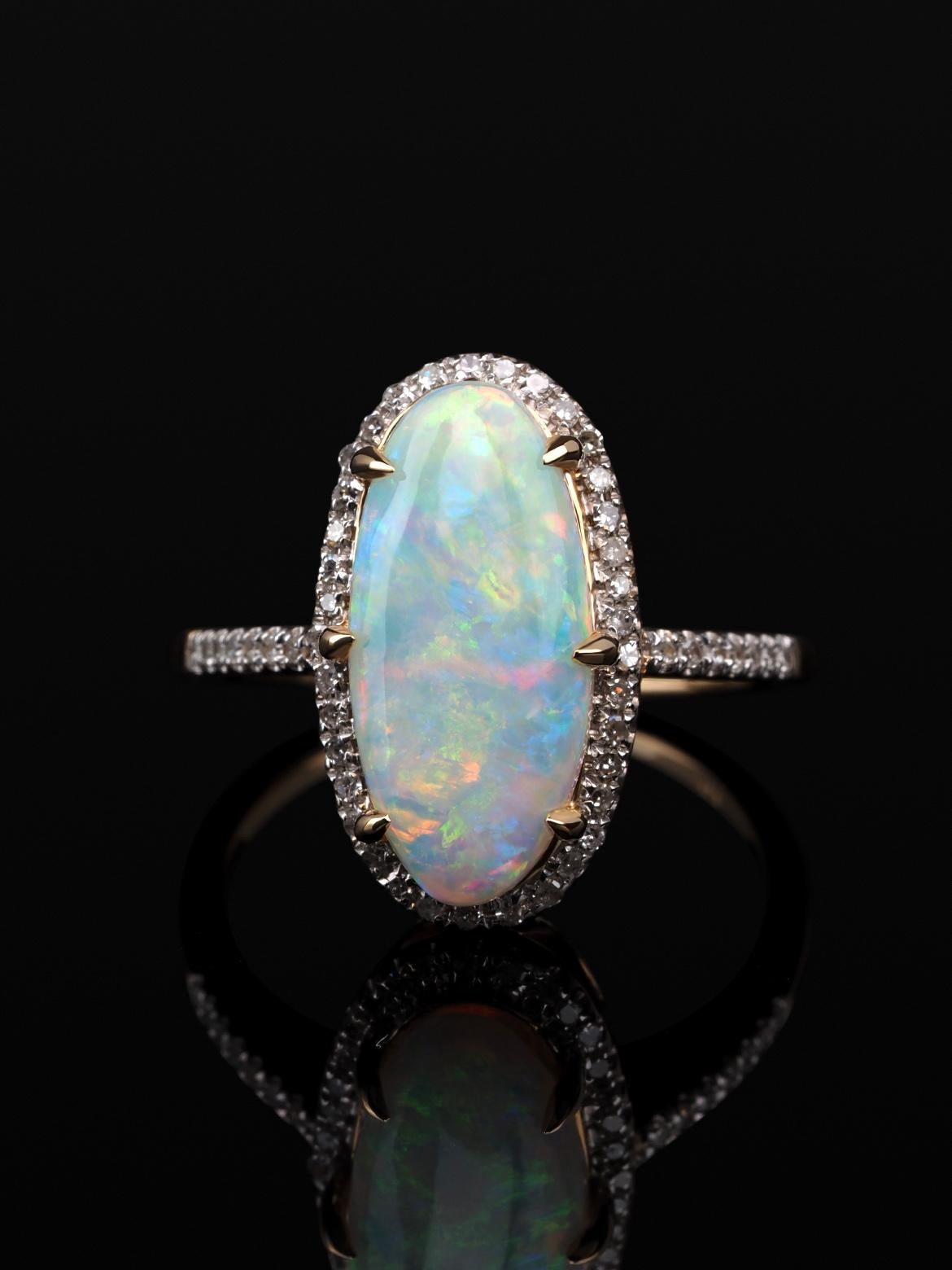 Oval Cut Opal Diamonds Gold Ring Precious Australian Gemstone Marilyn Monroe Style Ring For Sale
