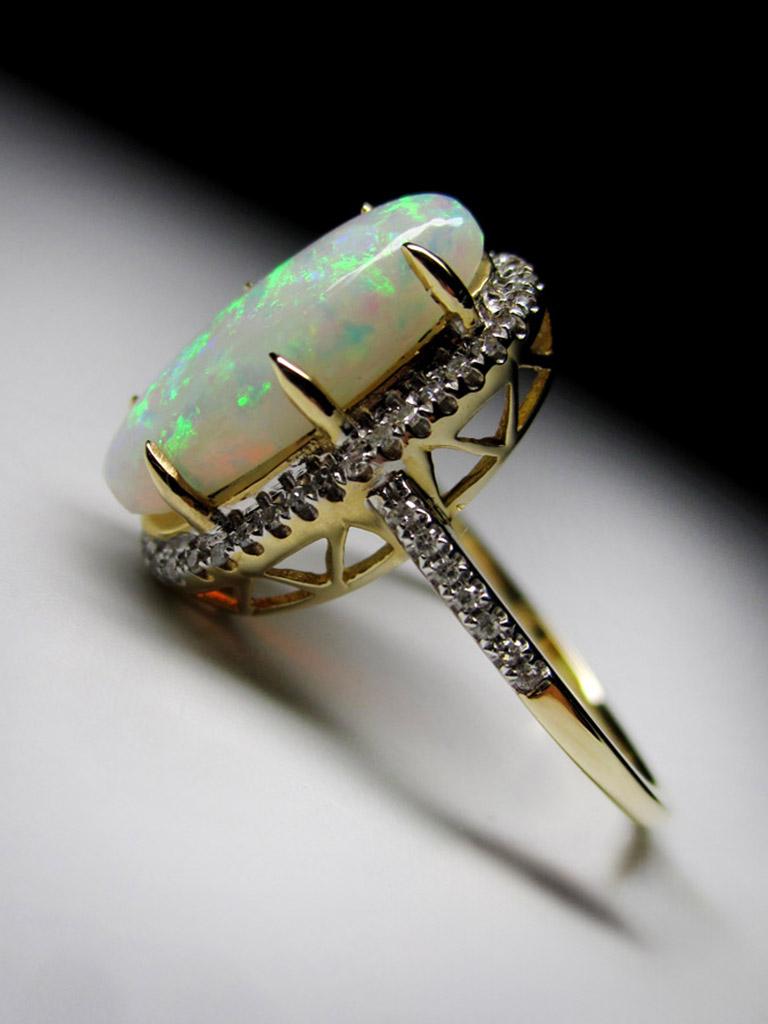 Art Deco Opal Diamonds Gold Ring Precious Australian Gemstone Marilyn Monroe Style Ring For Sale