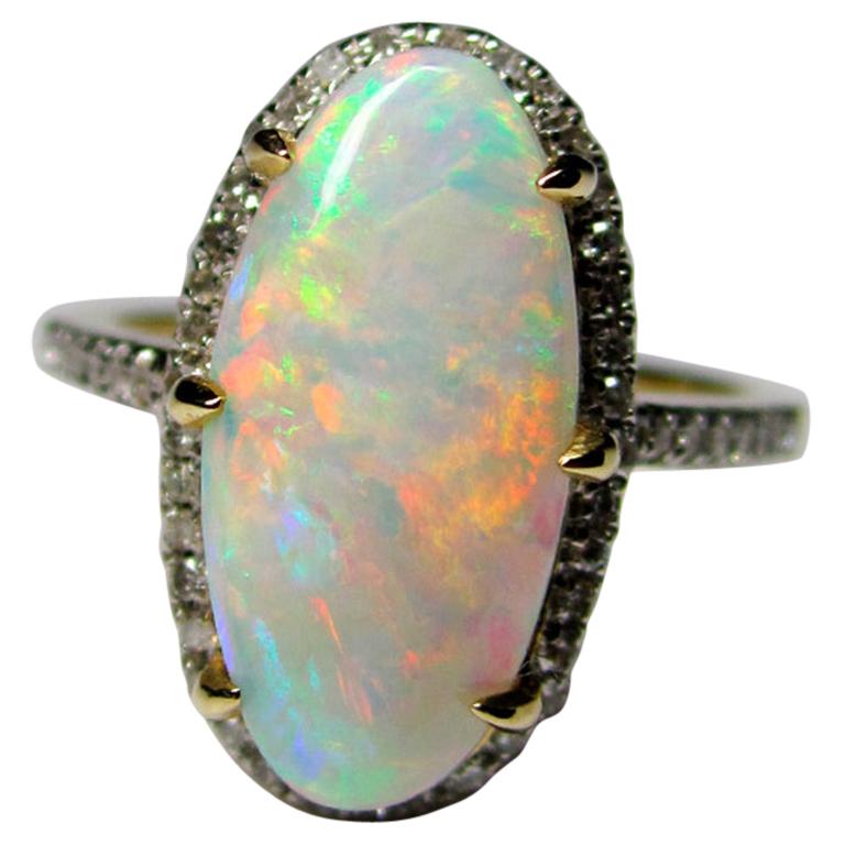 Opal Diamonds Gold Ring Precious Australian Gemstone Marilyn Monroe Style Ring For Sale