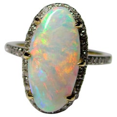 Used Opal Diamonds Gold Ring Precious Australian Gemstone Marilyn Monroe Style Ring
