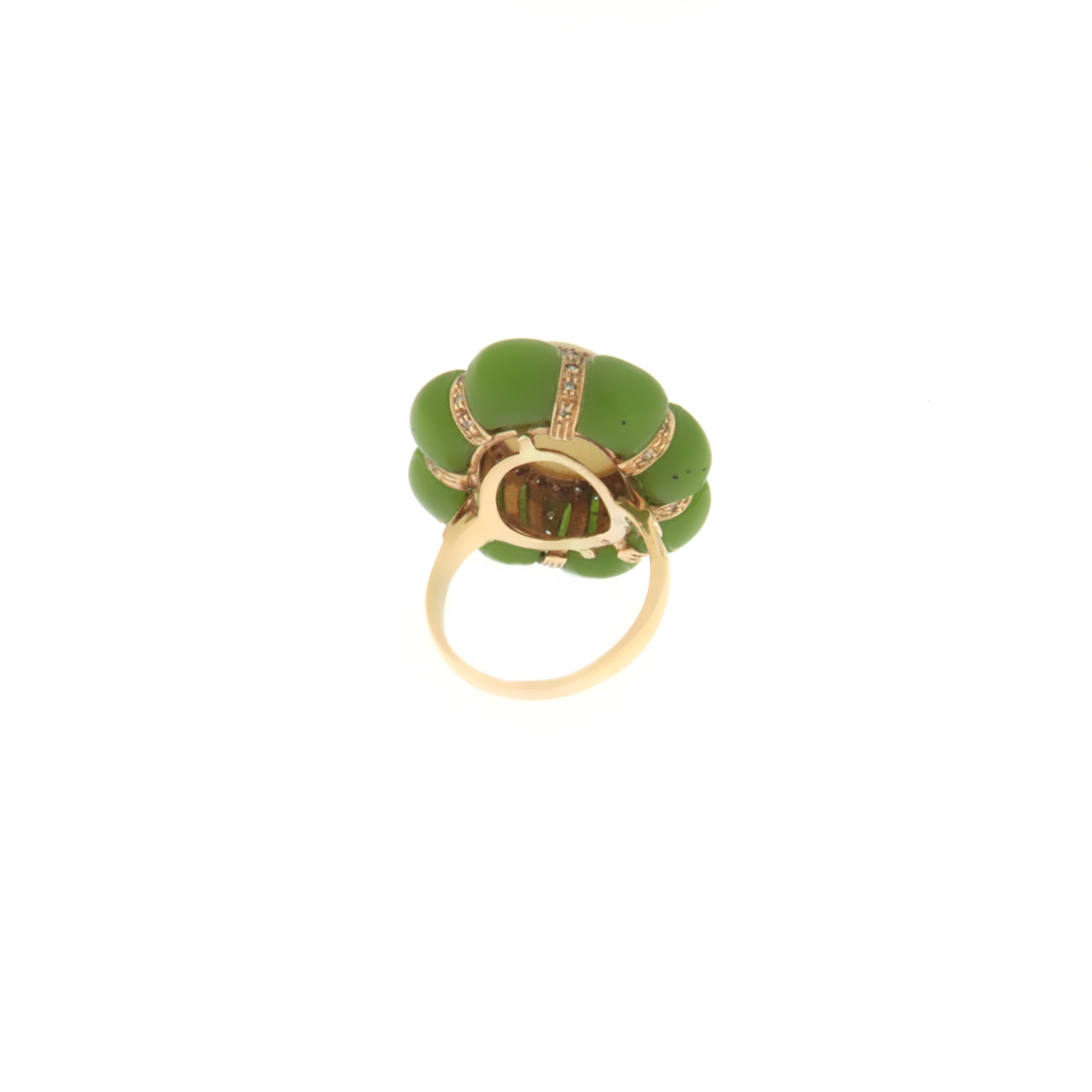 Opal Diamonds Jade 18 Karat Yellow Gold Cocktail Ring In New Condition For Sale In Marcianise, IT