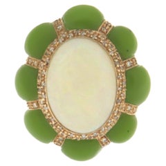 Bague cocktail en or jaune 18 carats avec opale, diamants et jade