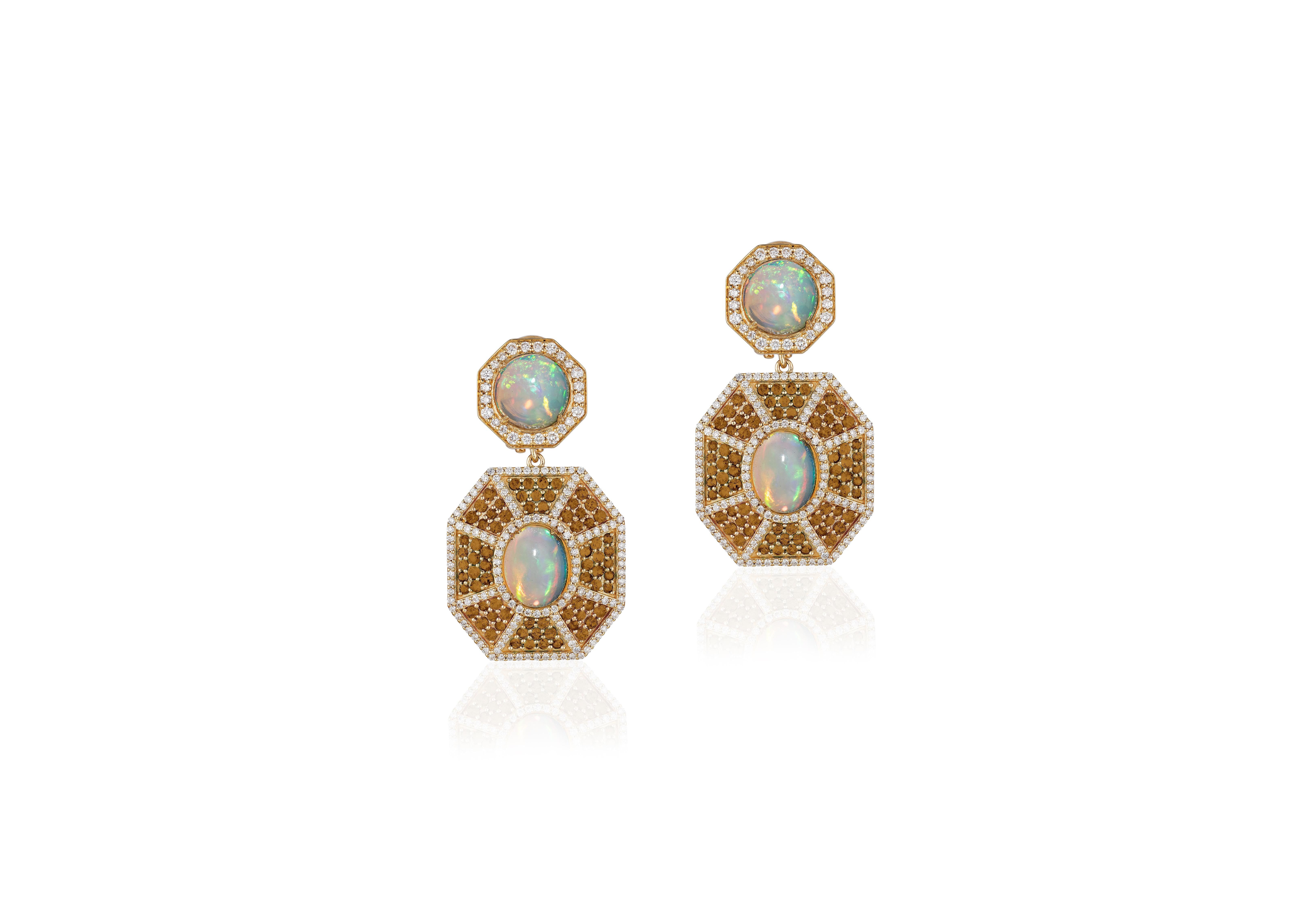 Opal Double Octagon Earrings with Brown Diamonds in 18k Yellow, from 'G-One' Collection

Stone Size: 8 & 9 x 7 mm

Gemstone Weight: 4.93 Carats

Diamond: G-H / VS, Approx Wt: 2.59 Carats
