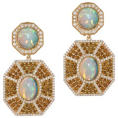 Goshwara Octagon Double Opal And Brown Diamond Earrings