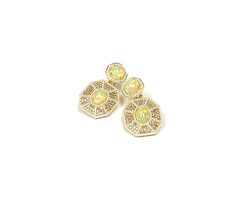 Contemporary Goshwara Octagon Double Opal And Brown Diamond Earrings