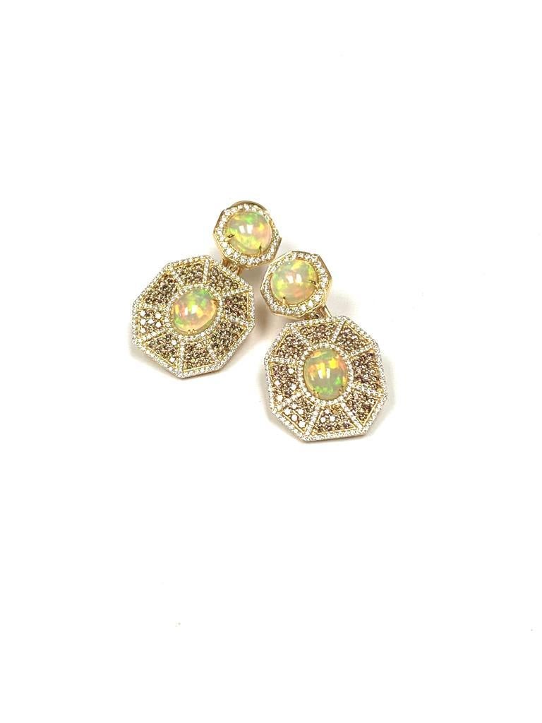 Octagon Cut Goshwara Octagon Double Opal And Brown Diamond Earrings