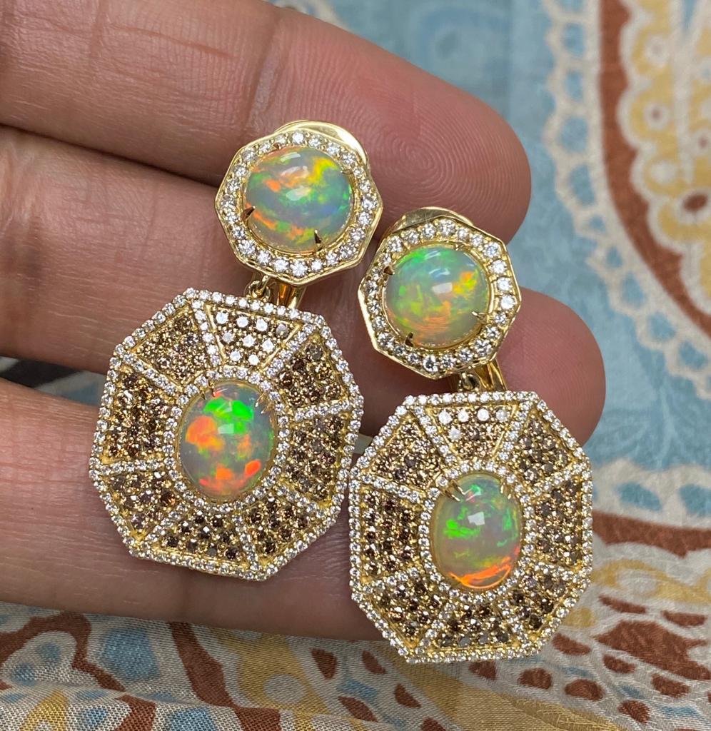 Goshwara Octagon Double Opal And Brown Diamond Earrings In New Condition In New York, NY