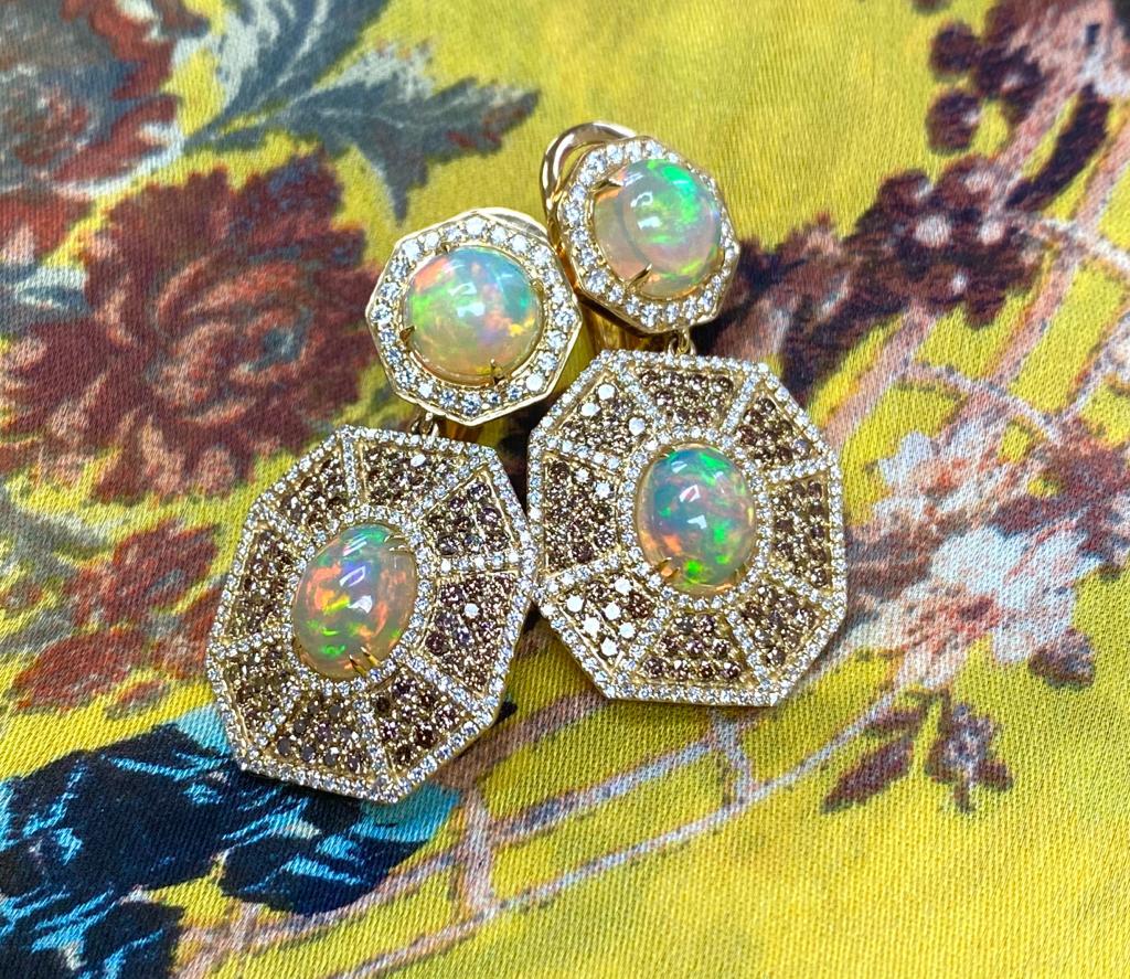Women's Goshwara Octagon Double Opal And Brown Diamond Earrings