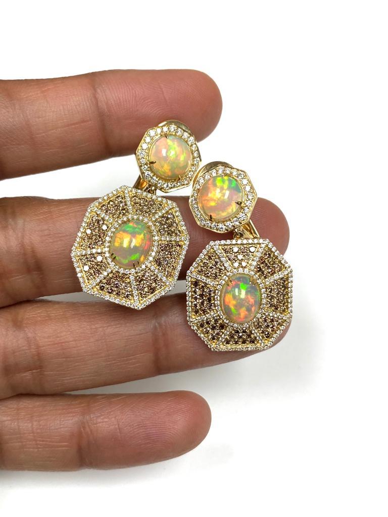 Goshwara Octagon Double Opal And Brown Diamond Earrings 1