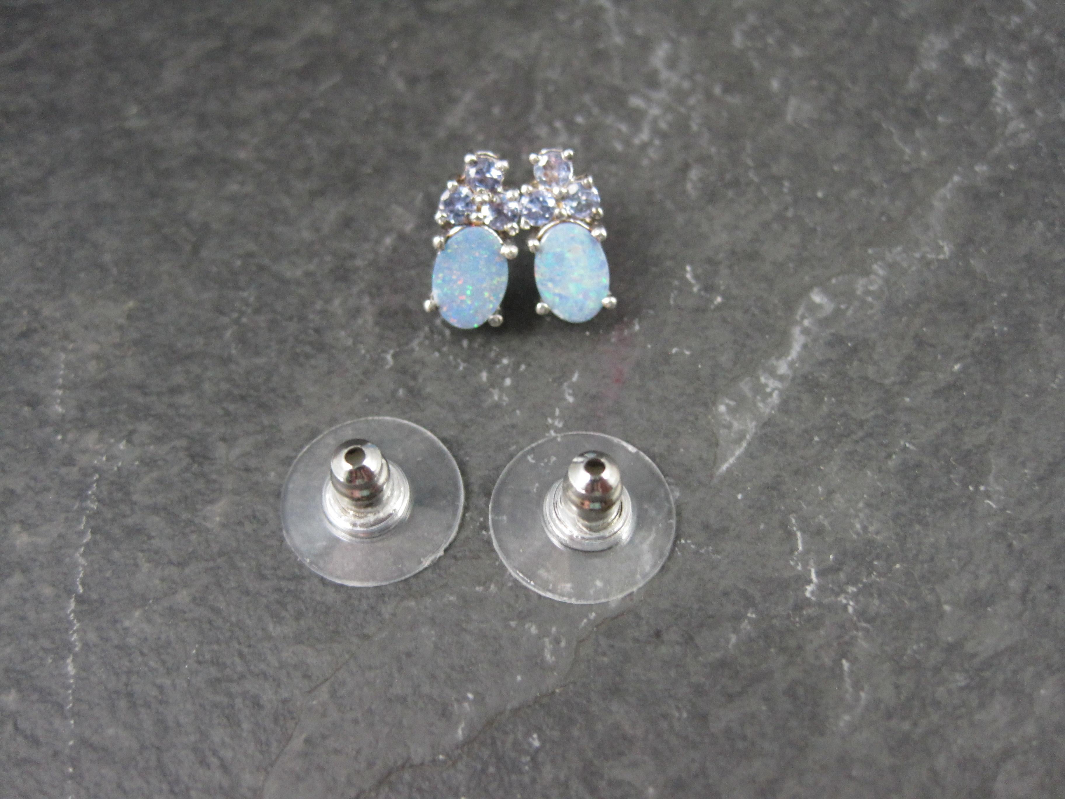 Women's Opal Doublet and Tanzanite Stud Earrings Sterling Silver For Sale