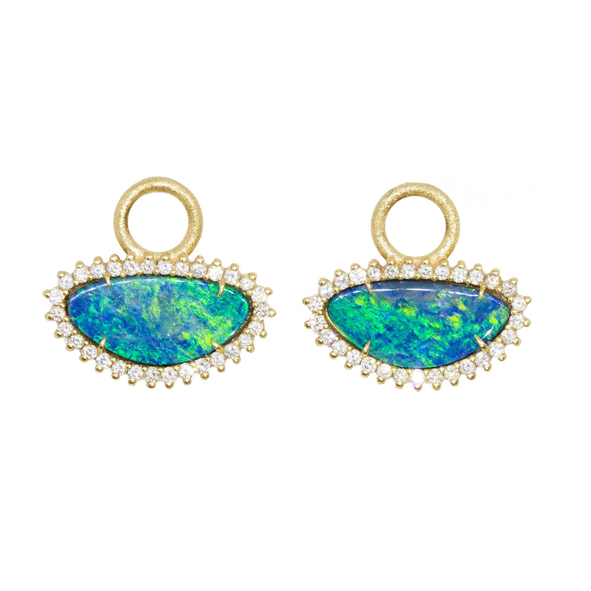 Uncut Opal Doublet Diamond 18 Karat Convertible Hoop Earrings For Sale