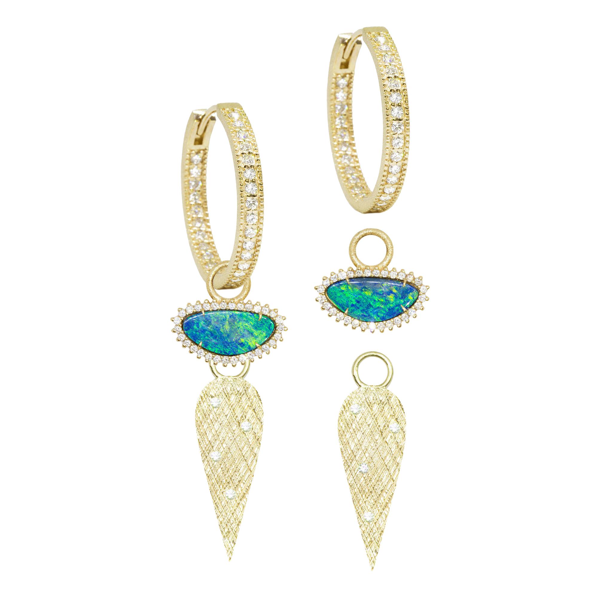Opal Doublet Diamond 18 Karat Convertible Hoop Earrings For Sale