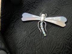Opal,  Aquamarine and Tourmaline 18k White Gold Dragonfly Pin