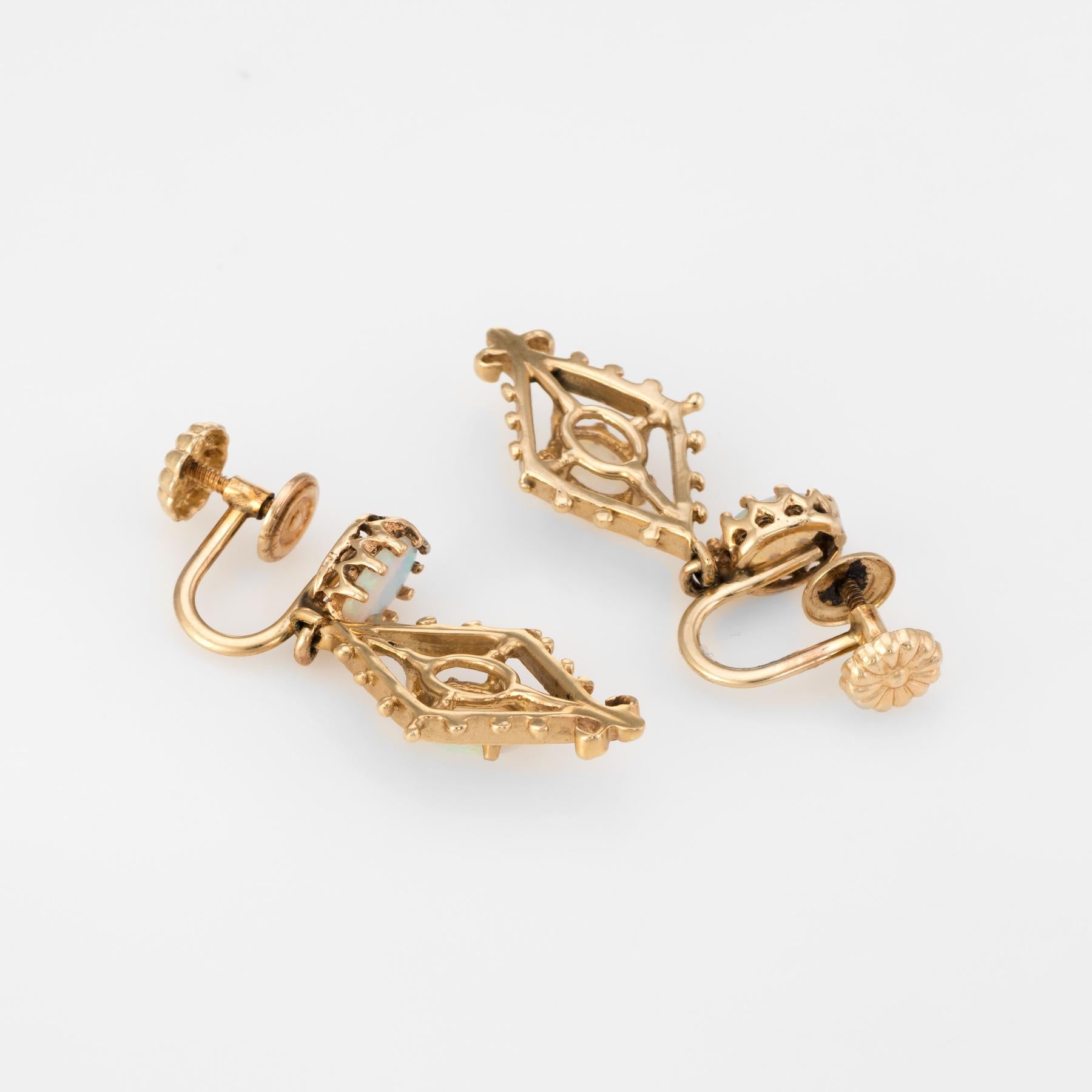 Opal Drop Earrings Vintage 14 Karat Gold Estate Fine Jewelry Screw Backings (Ovalschliff)