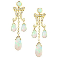 Opal Drops Earrings with Diamonds
