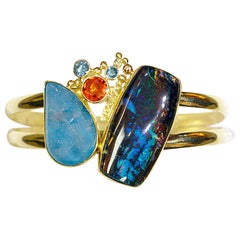 Boulder Opal, Drusy, Bracelet Set with Boulder Opal Earrings in 22k and 18k Gold