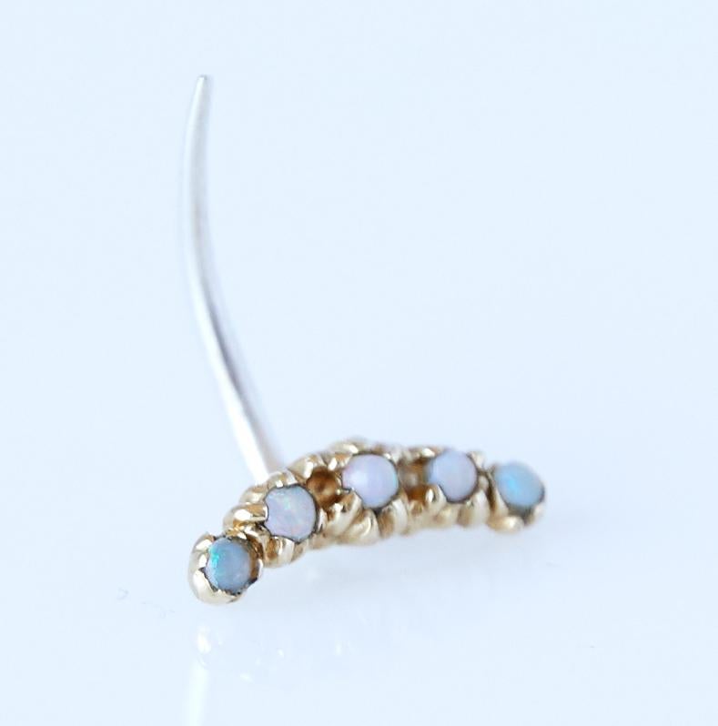 Round Cut Opal Earring Crescent Moon 14 Karat Gold Piercing J Dauphin For Sale