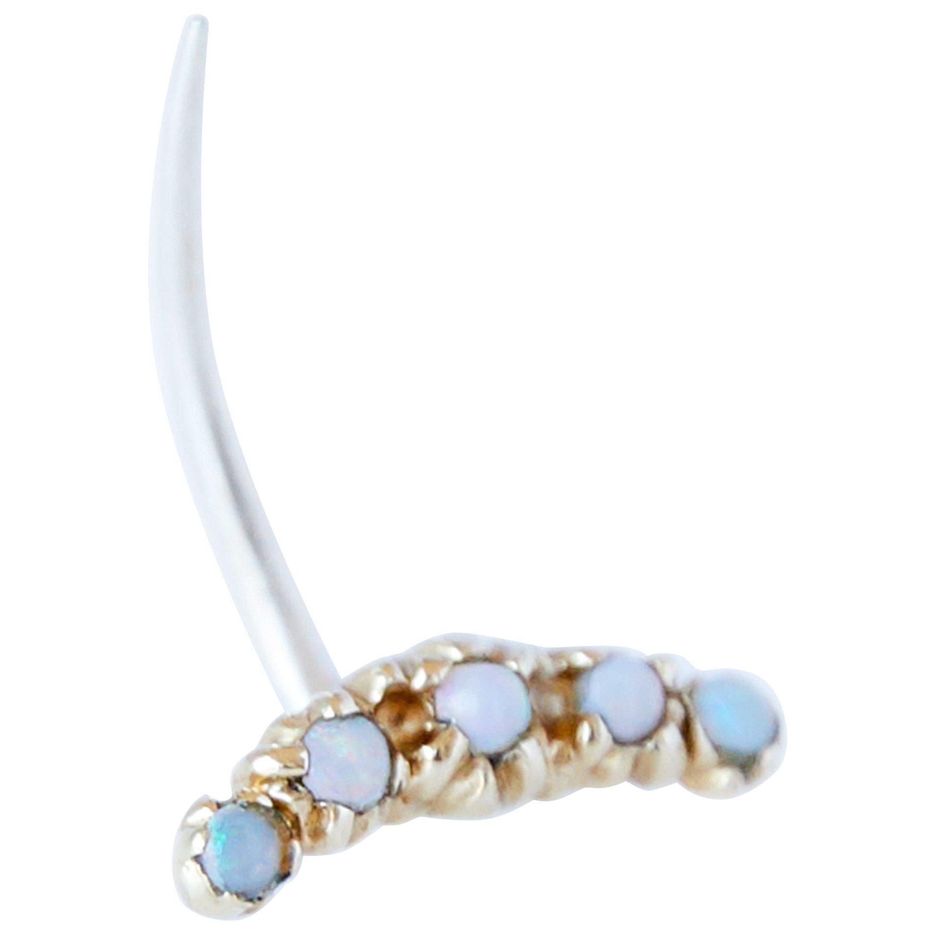 Opal Earring Crescent Moon 14 Karat Gold Piercing J Dauphin For Sale