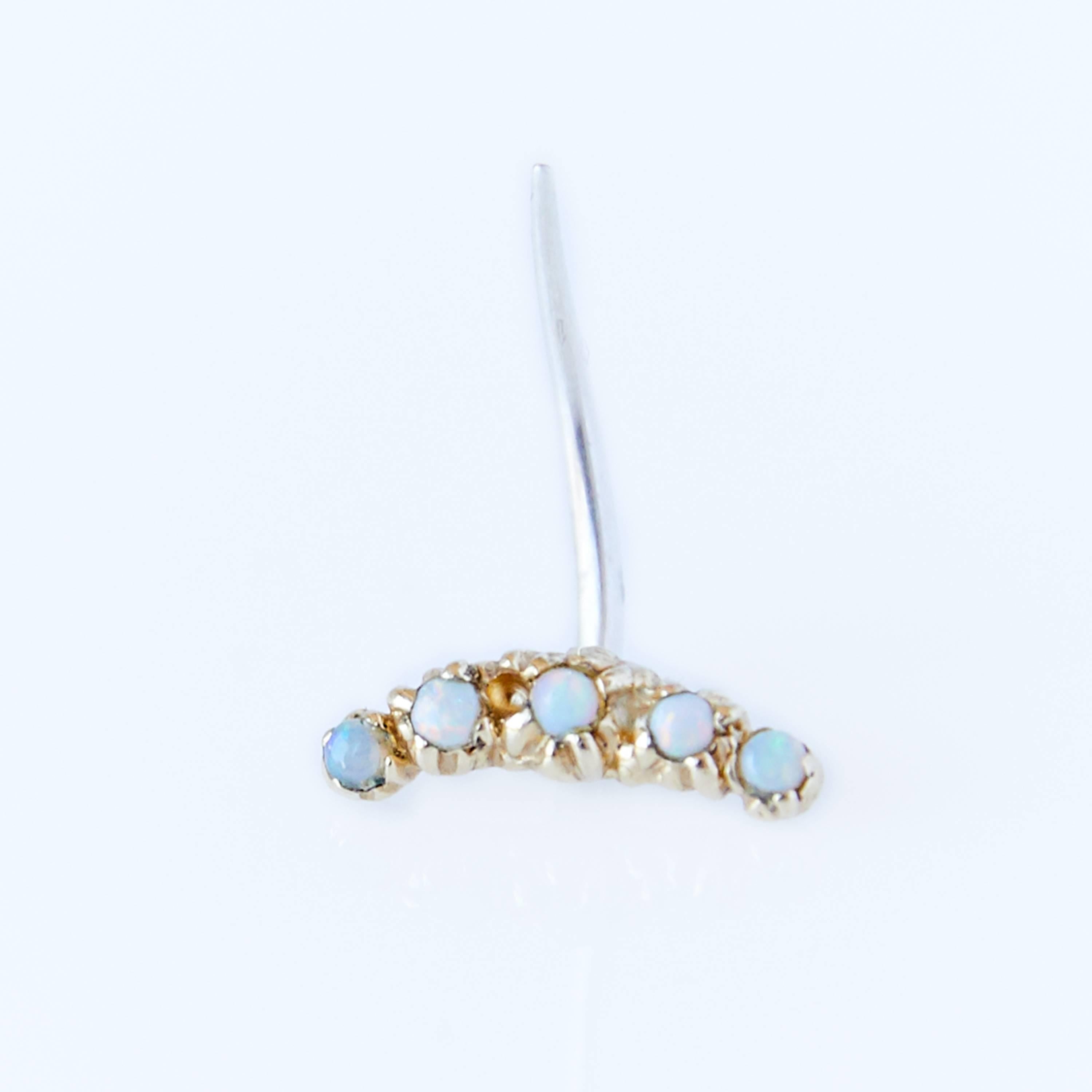 Contemporary Opal Earring Crescent Moon Gold For Sale