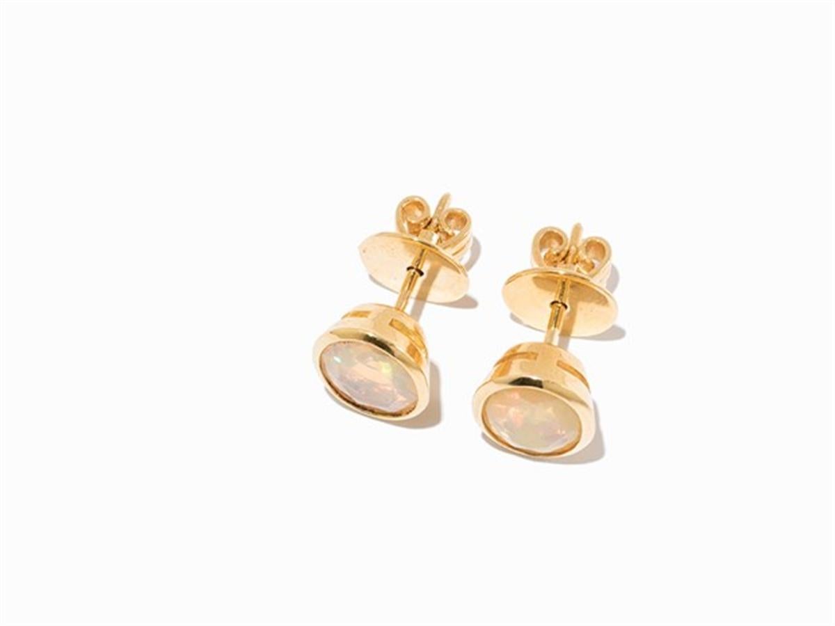 Cabochon Opal Earring in 18 Karat Yellow Gold For Sale