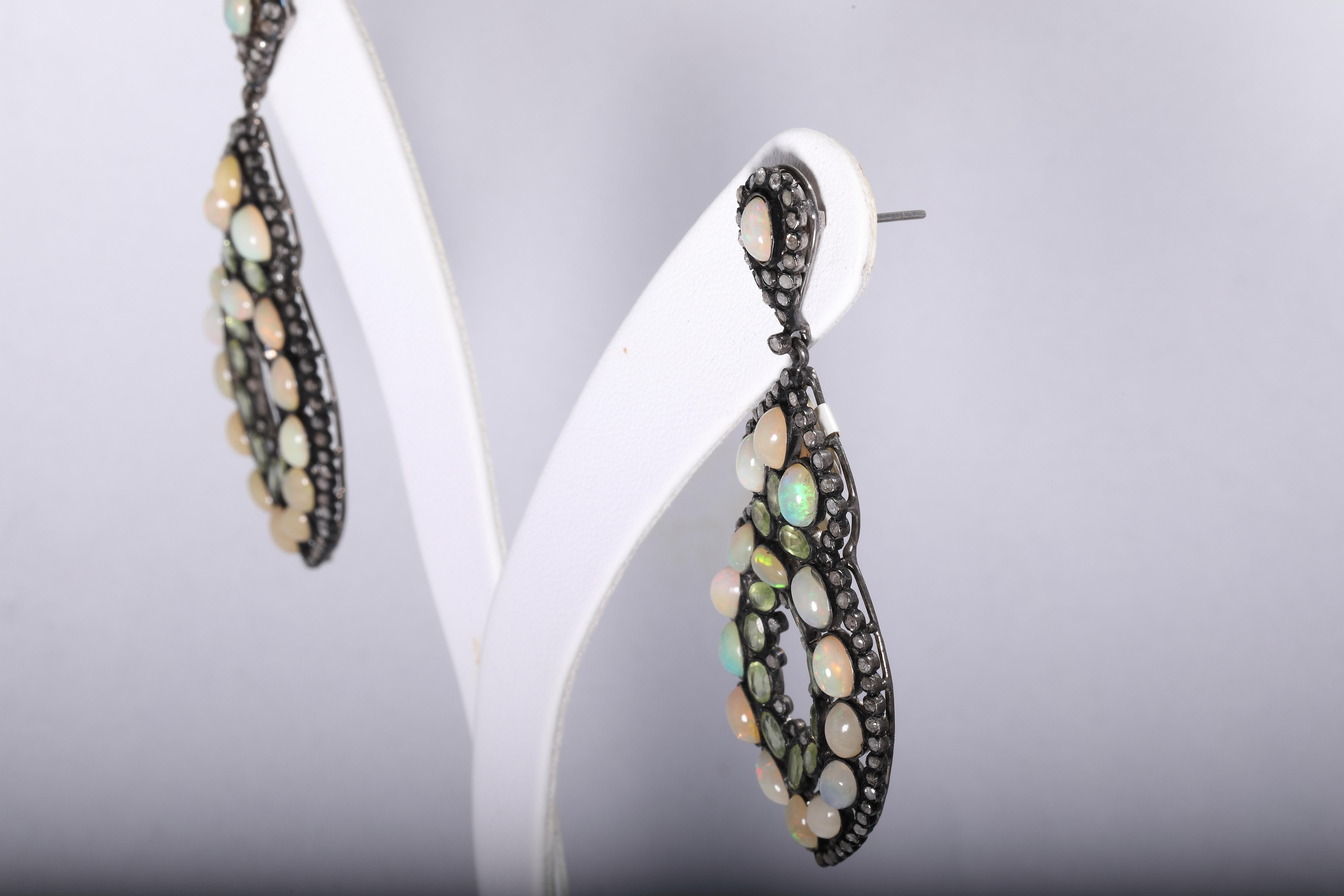 Cabochon Opal Earrings in Silver