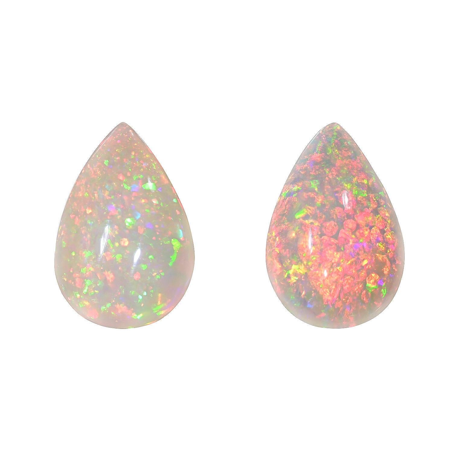 Contemporary Opal Earrings Loose Gemstone Pair 12.34 Carat Natural Ethiopian Pear Shapes For Sale